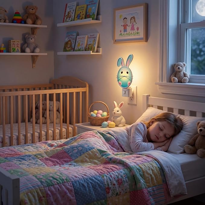 Easter Egg Night Light with Egg Design, Plug in Wall Light with Rotating Plug, Resin Easter Decoration for Bedroom, Bathroom, Hallway, Living Room, Includes C7 LED Bulb