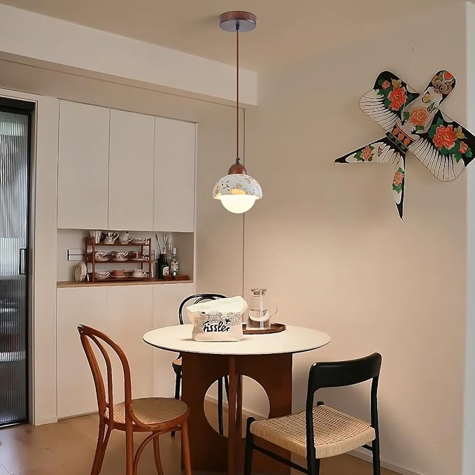Modern terrazzo Pendant Light Fixture,Stone Pendant Lights with Wood,Vintage Farmhouse Chandelier for Kitchen Island Dining Room Living Room Bedroom Restaurant Cafe(1-Pack)