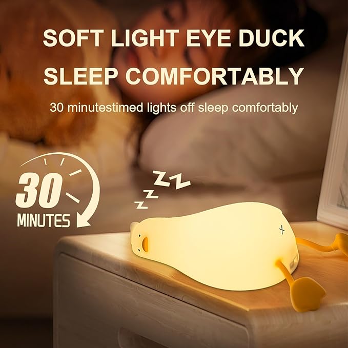 Lying Flat Duck Night Light, Cute LED Light Up Duck, Dimmable Breastfeeding Night Light, Rechargeable Bedside Touch Lamp, Silicone Nursery Nightlight, Squishy Existential Crisis Duck Lamp