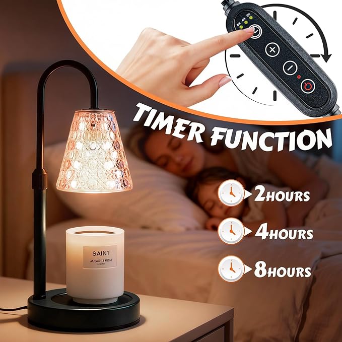 Candle Warmer Lamp with Timer Dimmable, Height Adjustable Wax Melt Warmer for Jar Candles - Includes 2 Bulbs, Birthday Gifts for Women Mom, Housewarming Gifts New Home Decor (Black)