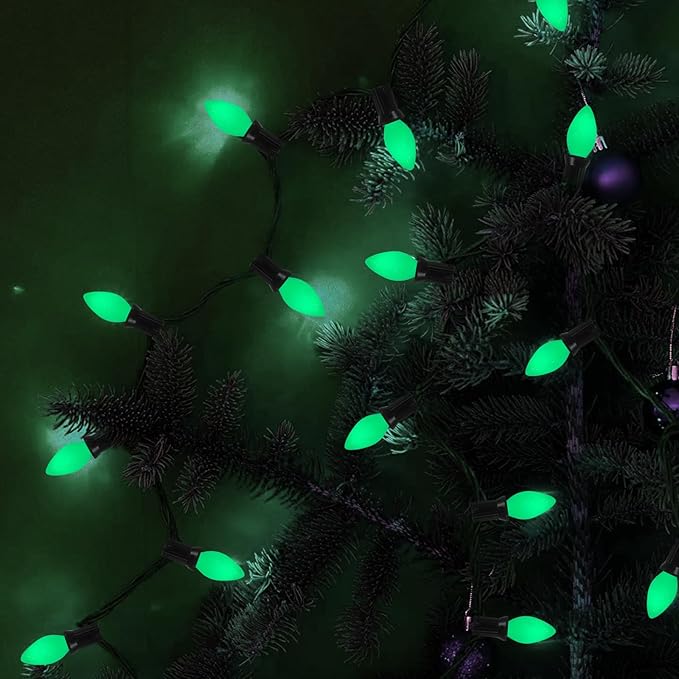 25 Pack C7 Green Christmas Replacement Light Bulbs, C7 Vintage Multicolor Ceramic Bulbs for Christmas Outdoor Indoor String Lights, E12 Candelabra Base-Green