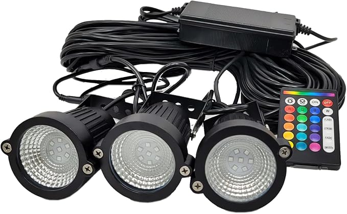 Custom Pro G2 PondPrism Premium Smart- Universal Pond Fountain 3-Light KIT - 36 W LED Solid or Color Changing with Remote | 100 ft cd | Smart Control with Phone APP | 2 Year USA Backed Warranty!