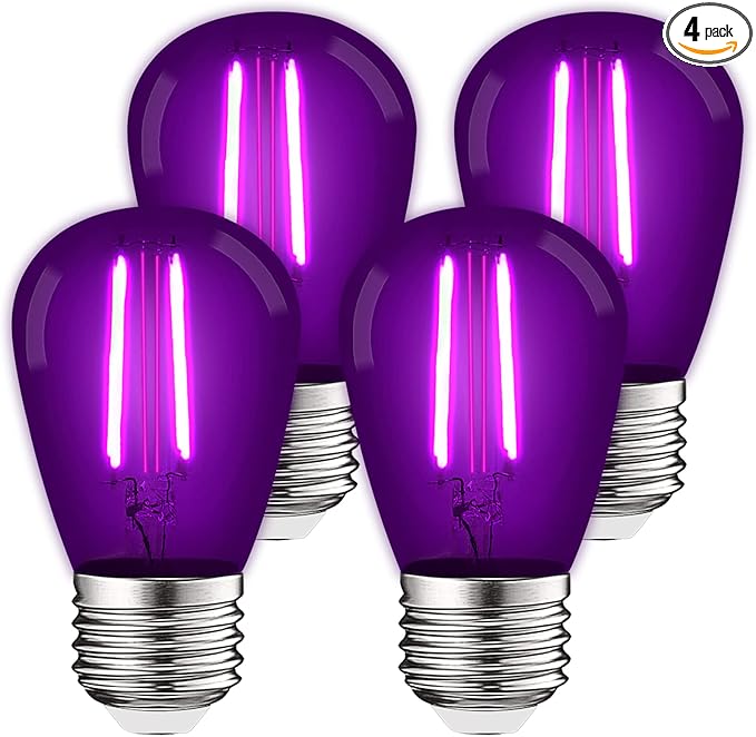 LUXRITE S14 Edison LED Purple Light Bulbs, 0.5W, Colored LED Bulbs for Outdoor String Lights, UL Listed, E26 Base, Indoor Outdoor, Decoration, Party, Holiday, String Light Replacement Bulbs (4 Pack)