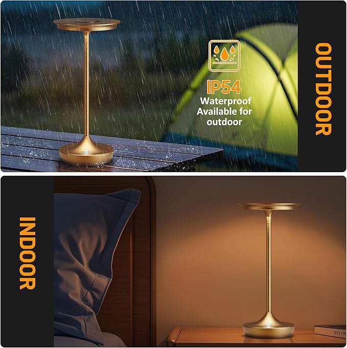 LED Cordless Table Lamps Rechargeable - Outdoor 6000mAh Battery Operated Portable Tables Light 3 Color Stepless Dimming Lamp with Memory Function for Patio Restaurant Dining Bronze
