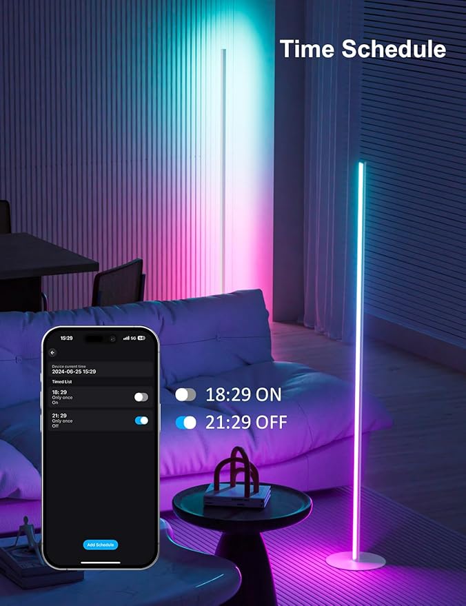 White Corner Floor Lamp, LED Corner Lamp with Music Sync, APP & Remote Control RGBW IC Floor Lamp Color Changing Ambient Lighting for Living Room, Bedroom, Gaming, Party