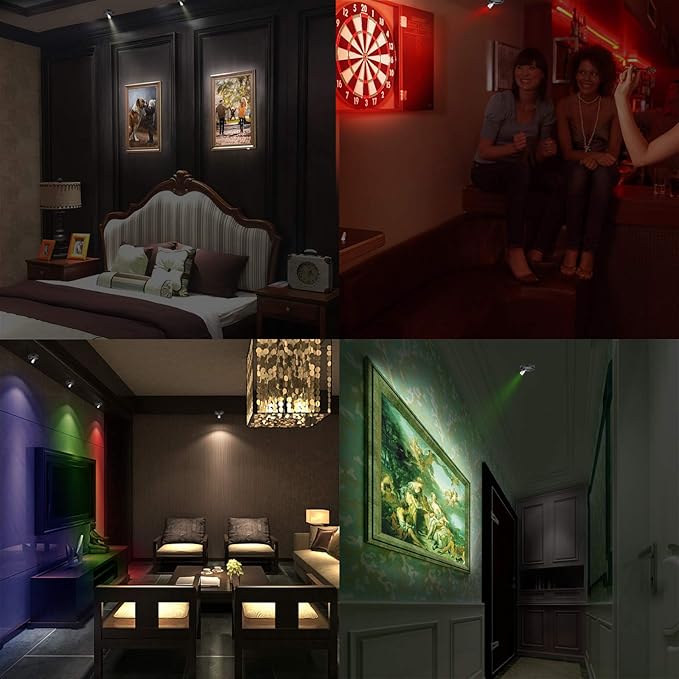 BIGMONAT Wireless Accent Spotlight Indoor for Pictures Light on Walls Battery Operation,Mini LED Spotlight with Remote for Art Paintings 12 Color Changing,Dart Board Light with Rotate Head 2Pack
