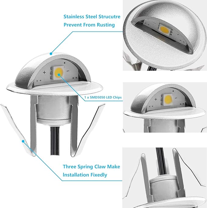 RNEHON 16-Pack Warm White LED Deck Lights Kit, Φ1.38 12V Low Voltage Step Stair Lights,IP65 Waterproof Recessed Landscape Lighting, Adapt for Garden,Yard Steps,Stair,Patio,Floor,Kitchen Decoration