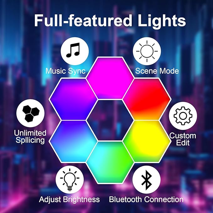 Smart Hexagon Light 8 Pack - APP+Remote Control, Music Sync RGB Wall Panels for Gaming Room, Bedroom Beige