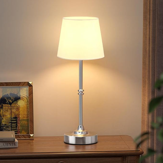 Kakanuo Rechargeable Cordless Table Lamp Silver - 1 Pack 4000mAh Battery Operated Lamp, Touch Control Stepless Dimming, for Home Decor, Dining Table, Living Room, Bedroom
