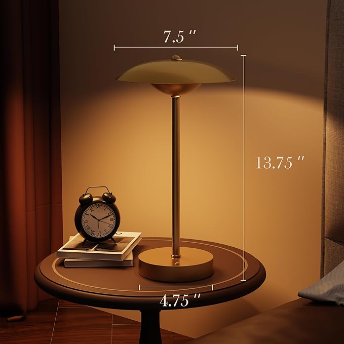 2 Pack Cordless Table Lamps, Rechargeable Battery Powered Lighting, Indoor/Outdoor Table Lamps for Patio Restaurant Home Dinner Dining Kitchen Bar Night Light Balcony,Waterproof & Wireless(Gold)
