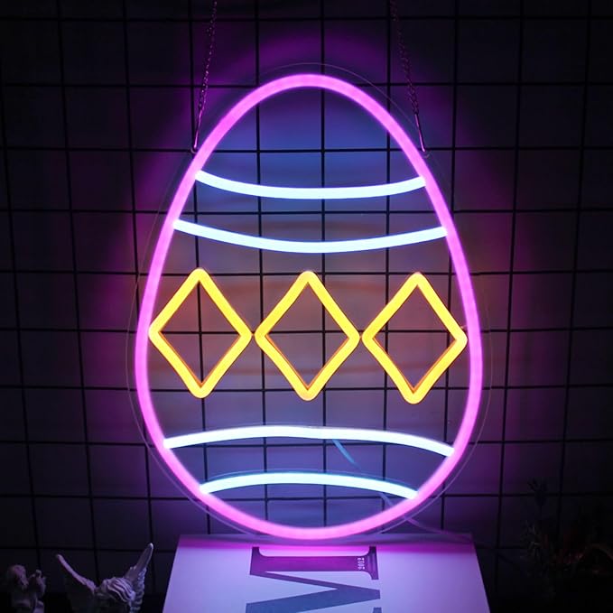 Easter Egg Neon Sign Happy Easter Neon Light Colorful Eggs LED Signs for Wall Dimmable Neon Lights Signs Jesus Neon Wall Sign for Bedroom Holiday Bar Party Decor USB Powered