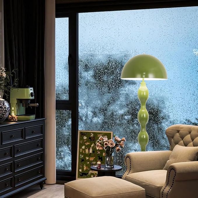 Floor Lamp Creative Green Mushroom Lamp, Standing Lamp with Foot Switch, Creamy Style Modern Tall Lamp for Living Room, Bedroom, Office, Corner, E26/E27 Bulbs Compatible