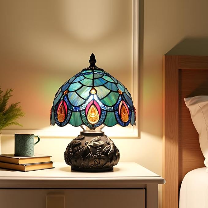 Small Tiffany Mushroom Table Lamp,Mini Memory Sympathy Antique lamp 8X11 Inch (Brown Crystal)