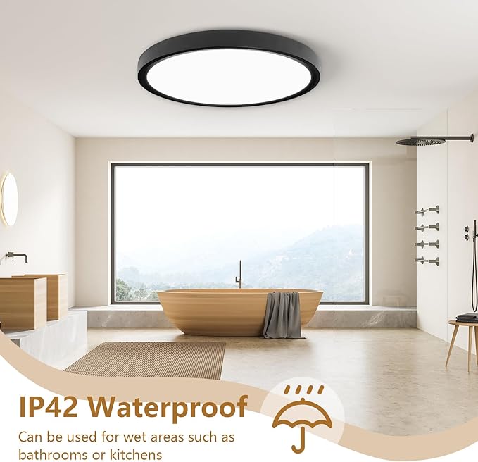 24 Inch Large LED Flush Mount Ceiling Light, 50W, 5480LM, 3000K/4000K/6000K CCT Selectable,Super Slim Low Profile Round Flat Panel Light for Bedroom,Kitchen,Hallway (Black 1PK)