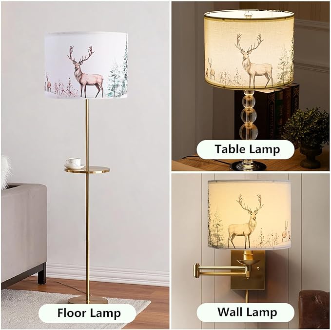 13Inch Lamp Shade, Green Forest Lamp Shades, HD Printing Deer Lampshade for Christmas, Lamp Shade Set of 2 fit with Spider/Uno, Lamp Shades for Floor Lamps, Table Lamps(2PCS, Easy Assembly)