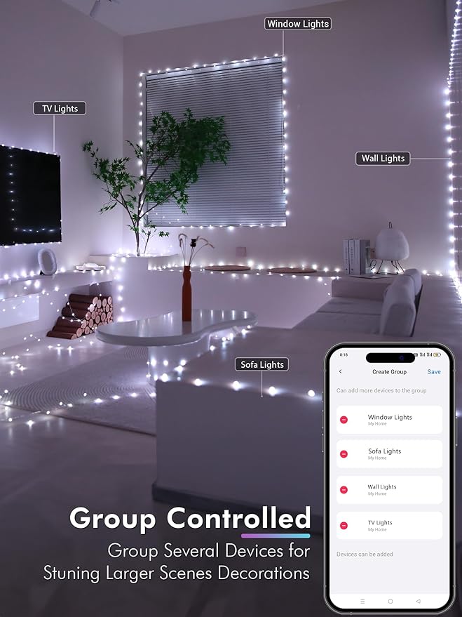 BrizLabs Smart Christmas Fairy Lights, 98ft 300 LED WiFi Christmas Fairy Lights Work with Alexa & Google Home, Rainbow Xmas Light Dimmable Xmas Decorative Lighting Music Sync for Home Holiday Party