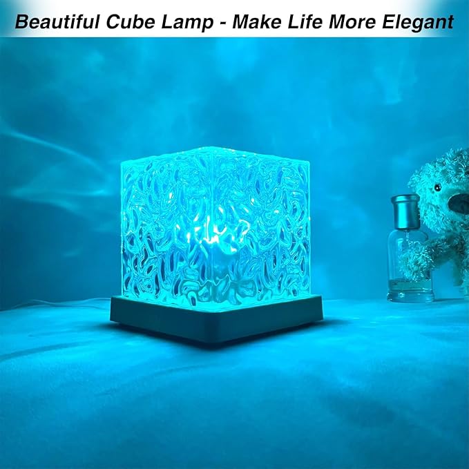 Ocean Lamp Water Light Projector – Ocean Wave Projector Light with 16 Colors & Remote, Cube Water Ripple Lamp Mood Lighting for Bedroom Ceiling, Room Decor Night Light Gift(Wood)