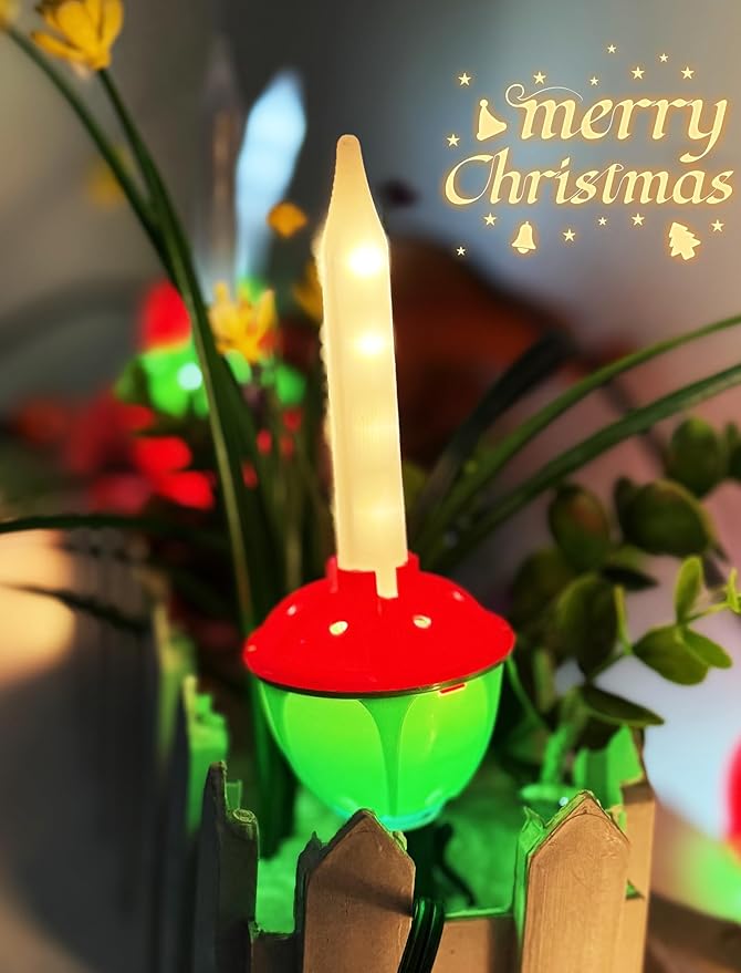 Christmas Bubble Lights Plug in, 7.5Ft Vintage Christmas String Light Outdoor with 8 LED Red Green Bubble Lights Glow Twinkling Warm White for Holiday Party Fireplace Garden Tree Pathway Decorations