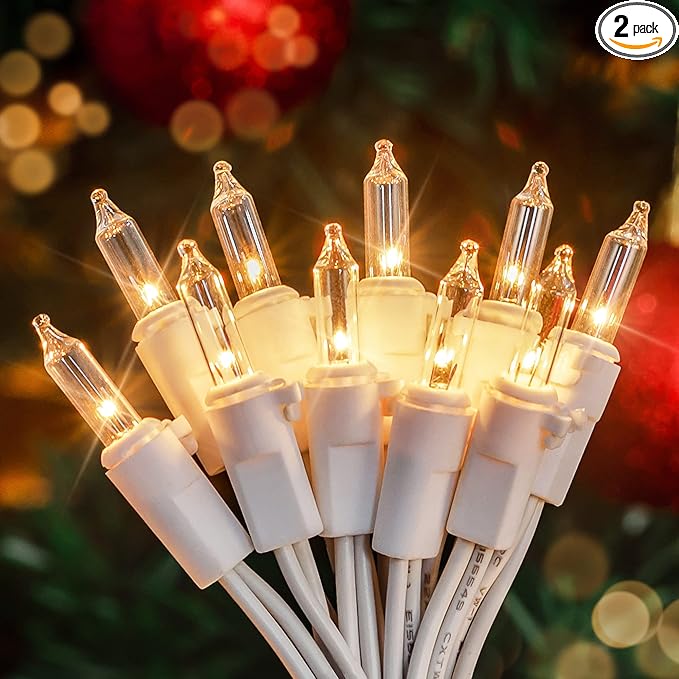 Hopolon 2PACK 50-Count Set Clear Christmas Lights with White Wire,Incandescent Bulb Mini String Lights for Holiday,Christmas Tree,Party, Wedding, Xmas, Home,Indoor & Outdoor Decorations(Warm White)