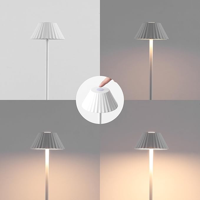JONATHAN Y 44" White Modern Rechargeable Cordless LED Floor Lamp for Patio, Dimmable Minimalist Indoor Outdoor Standing Light, Pleated Iron Shade, Touch Sensor (JYL7168B)