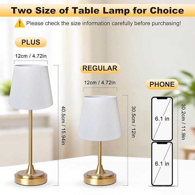 Cordless Table Lamp Rechargeable,5000mAh Battery Operated Desk Lamp,3 Colors & 7 RGB Stepless Dimmable,Touch Control Ambient Light for Bedside,Bedroom,Dining Room,Living Room,Gold,WhiteShade
