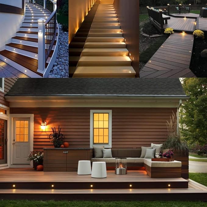 Lixada Recessed LED Deck Light Kit In Ground Outdoor Landscape Light IP67 Waterproof Low Voltage for Outdoor Yard Garden Steps Stair Patio Floor Pool Deck Kitchen Decoration-10 Pack-Warm White