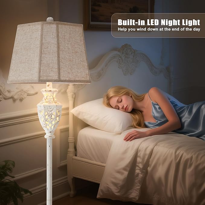 Luvkczc Rustic Floor Lamp - Resin Carved Base with Hollow Night Light, Farmhouse Floor Lamps, Vintage Standing Lamp for Living Room, Bedroom (Includes Bulb)