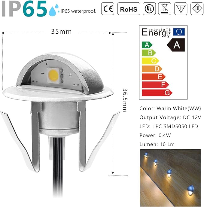 LED Stair Light Low Voltage Waterproof IP65 Outdoor 1-2/5" Recessed Wood LED Deck Lighting Yard Garden Patio Step Landscape Pathway Decor Lamp(1pcs,Warm White)