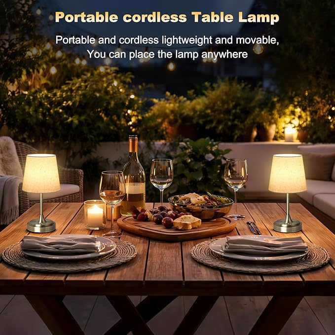 Small Cordless Table Lamp Rechargeable,5000mAh Battery Operated Desk Lamp,3 Colors & 7 RGB Stepless Dimmable,Touch Ambient Light for Bedside,Bedroom,Dining Room,Living Room,Bronze,FlaxenShade