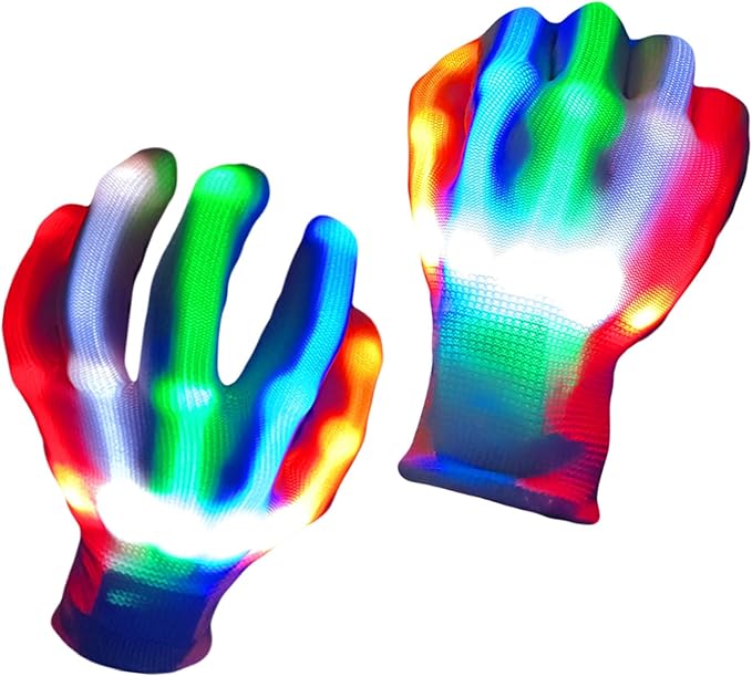 Led Light up Gloves Rainbow Easter Gifts for Kids and Adults Rave Light Glowing Gloves Cool Toys Stocking Stuffers Halloween Christmas Easter Birthday Parties(Medium)