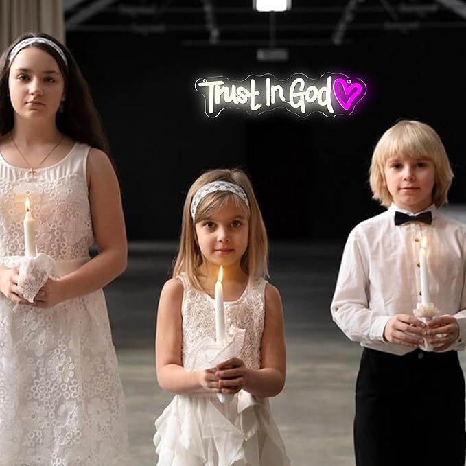 Symone Trust In God Neon Sign, USB Powered Dimmable Spiritual Decor Faith Hope Love Sign LED Neon Light, for Faith Religious Church Prayer Room Living Room Room(15.7 * 3.9 In)