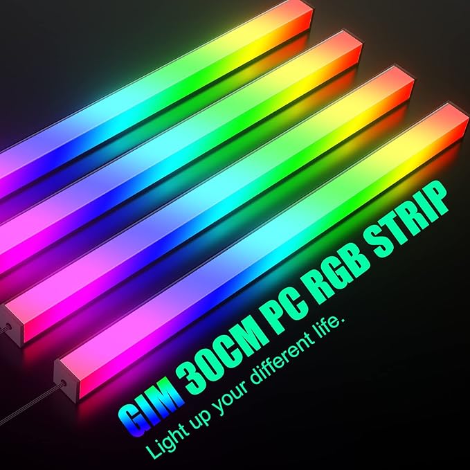GIM KB-14 RGB PC Light Strip for Gaming Case, Compatible with GIM Hub, Magnetic Addressable LED Strip Kit, 5V ARGB 4Pin Header for Asus Aura, Asrock LED, Gigabyte RGB Fusion, MSI Mystic Light- 0.98ft