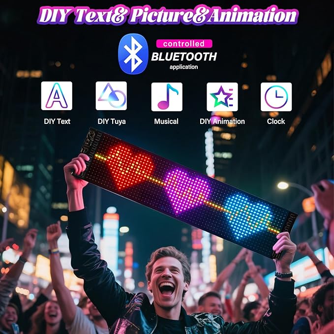 Devil Eyes for Car Windshield 14.7" x 3.6"- Dynamic RGB Car Accent Lights, Wireless App Control & DIY Text- Easy Peel-and-Stick Installation Warning Lights Universal Fit for Cars, Trucks