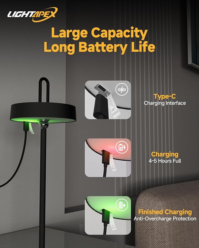 Lightapex Cordless Table Lamps, 2-Pack, Rechargeable Portable Lamps with Stepless Dimming, Touch Control, Detachable Magnetic Design for Bedroom, Living Room, and Reading（Black）