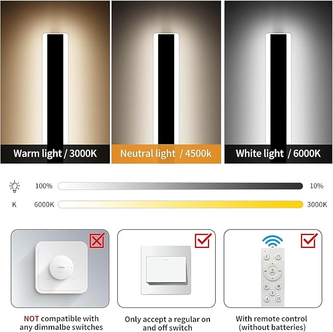 Mikeru 2pack 23.6inch Outdoor Wall Light Fixtures, 10%-100% Dimmable Outdoor Wall Lights Exterior Front Porch Light 3000-6000k Wall Mounted Led Lighting for Basement, Shop,Garage Lighting