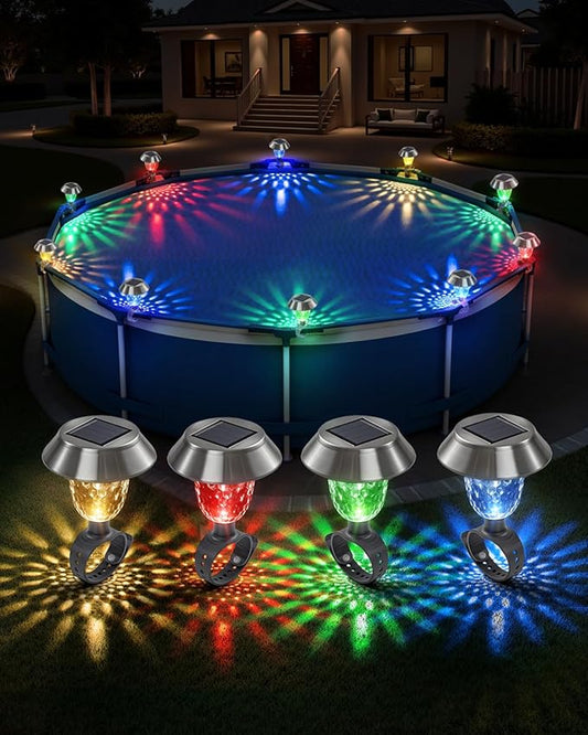 Pool Lights for Above Ground Pools, Sloar Pool Lights Frame Pool Decoration, Energy Saving LED Warm White Light at Night Lighting and Decor for Frame Swimming Pools, Trampoline (4Pcs)
