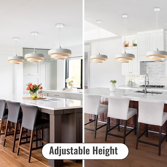 13.8" White Industrial Pendant Light, Mid Century Modern Nordic Adjustable Hanging Lamp for Kitchen Island, Dining Room, Living Room, Hallway Ceiling Light Fixture