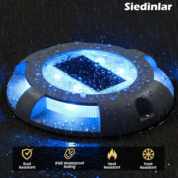 SIEDiNLAR Solar Deck Lights Driveway Dock Light LED Solar Powered Outdoor Waterproof Road Markers for Garden Step Sidewalk Stair Ground Pathway Yard 12 Pack (Blue)