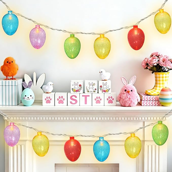 Couah Easter Egg Lights, 8.5Ft Easter String Lights with 10 LED Multicolored Eggs Lights Plug in Waterproof for Indoor & Outdoor Garden Party Home Garden Spring Easter Decorations