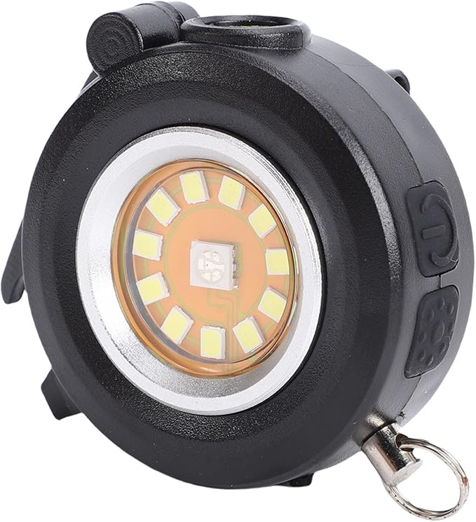 Keychain Flashlight, Round RGB Keychain Work Light LED Torch with Bottle Opener Rotatable Back Clamp for Emergency Camping Car Repair (Black)