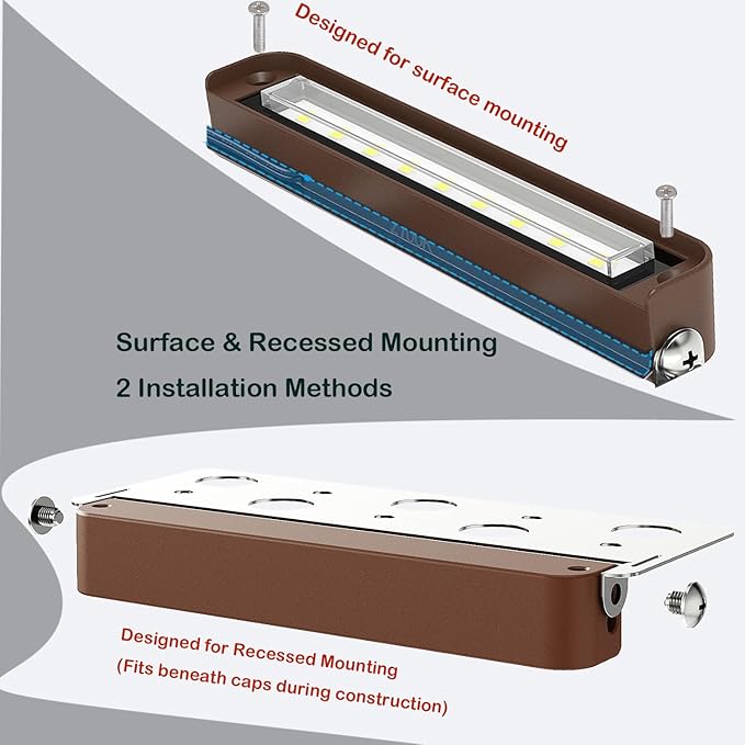 7 Inch LED Retaining Wall Lights 4-Pack, 5W Hardscape Step Lights, 5CCT 2200K-5000K Tunable White, 12-24V Low Voltage Outdoor Paver Lights, ETL Listed Brown Landscape Lights for Stairs, Deck