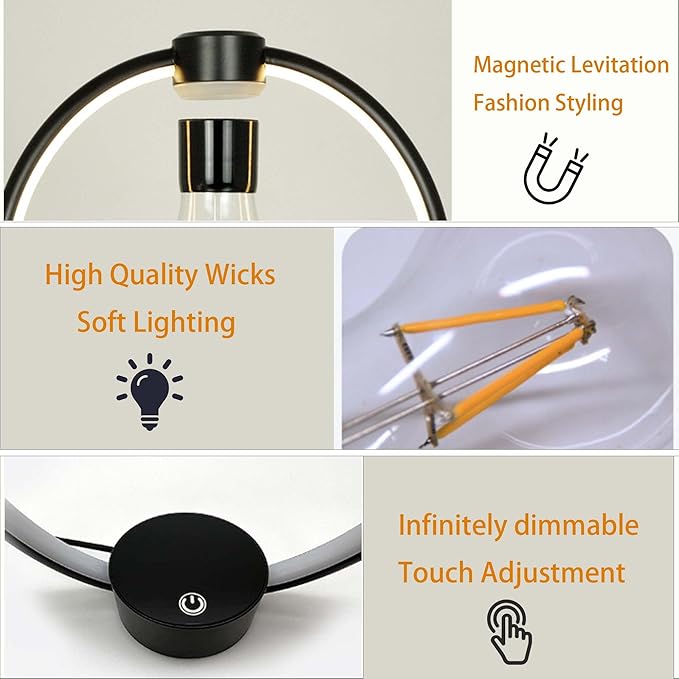 Levitating Table Lamp, Decorative Desk Lamp with 3 Light Modes and Touch Sensor, 360° Rotating LED Bulbs Bedside Lamps Cool Night Light for Living Room Bedroom Nightstand Table Patio