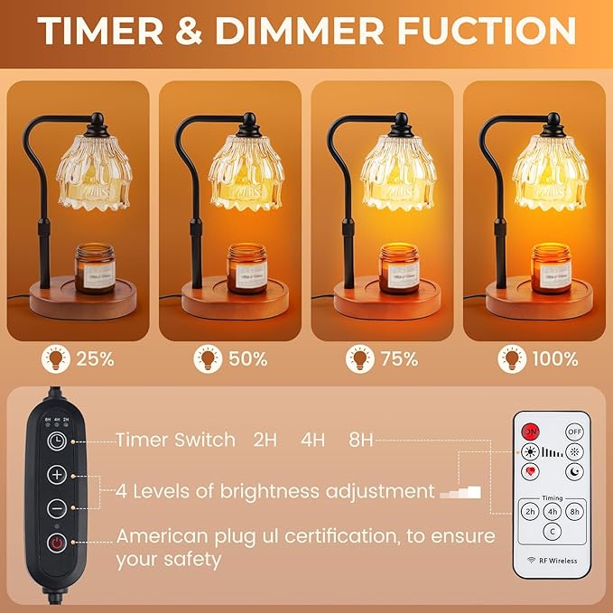 Candle Warmer Lamp with Timer and Wireless Remote Control, Dimmable Candle Warmer for Jar Candles, Height Adjustable Wax Melts Warmer, House Warming Gifts New Home Decor, Gifts for Women Mom