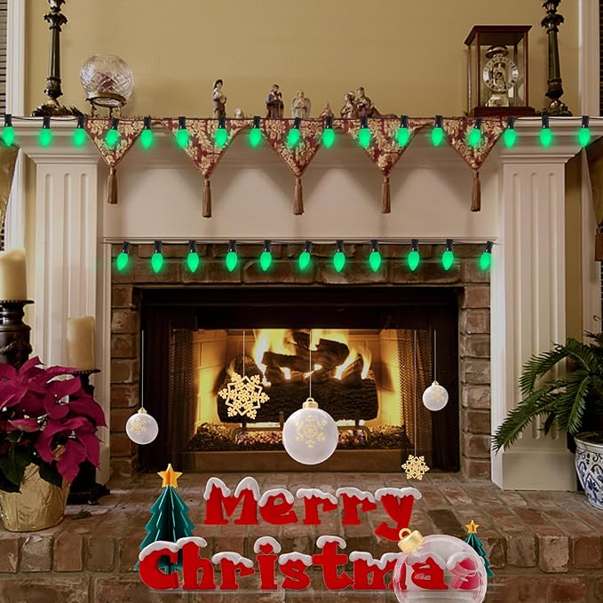 25 Pack C7 Green Replacement Light Bulbs, C7 LED Christmas Blubs for Christmas String Lights, E12 Candelabra Vintage Bulbs for Outdoor String Lights, Green