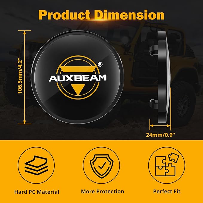 Auxbeam C4 Series 4 Inch Light Covers, 2PCS LED Round Black Plastic Protective Light Covers, Snap-On Design Waterproof and Scratch-Resistant Covers, Pack of 2