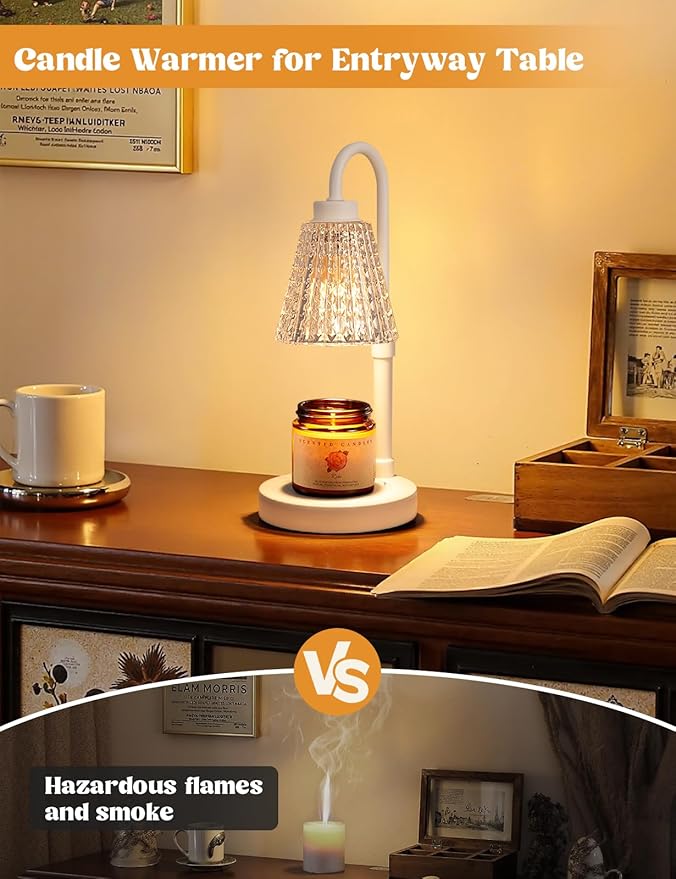 White Crystal Candle Warmer Lamp with Timer, Dimmable Candle Warmer for Jar Candles, Height Adjustable Wax Melts Warmer, Birthday Gifts for Women Mom, House Warming Gifts New Home Decor