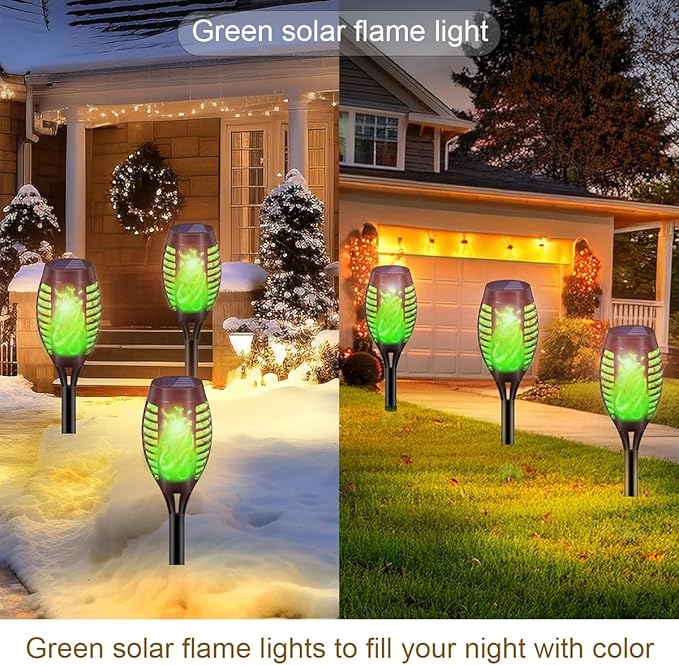 8 Pack Solar-Powered Flashlight Torches for Outdoor use, Dancing and Flickering Flame Torches for Landscape Decoration, Suitable for Paths, lawns, terraces (Green)