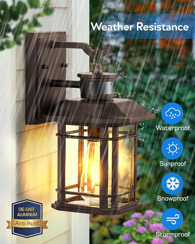 VIANIS Motion Lights for Outside, 2 Pack Dusk to Dawn Exterior Lighting Fixtures, Bronze Front Porch Light Lantern, Waterproof Outside Lights for House, Porch, Entryway, Oil Rubbed Bronze, Anti-Rust
