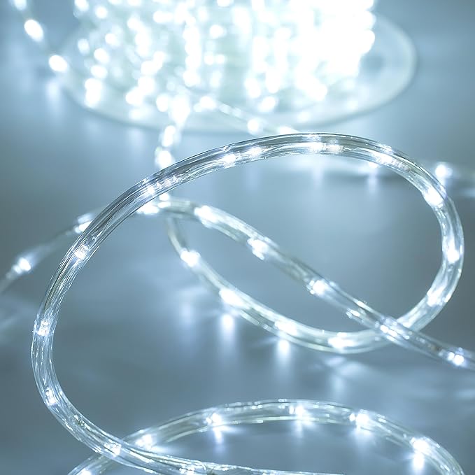 Waterproof LED Rope Lights, Connectable & Flexible with 8 Modes, Outdoor Lighting for Deck, Garden, Pool, Patio & Christmas Decor (White, 20ft)