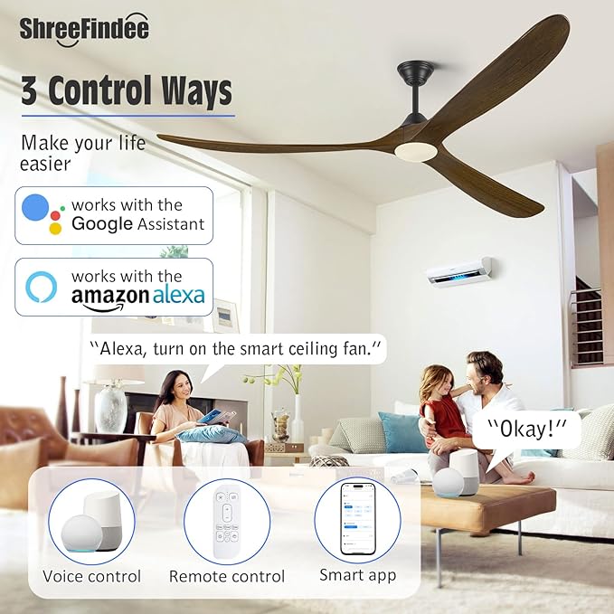 82 Inch Large Outdoor Ceiling Fans with Lights, Smart Ceiling Fan with Remote/APP/Alexa Control, Rustic Farmhouse Damp Rated Ceiling Fan for Patios Porch Garage Shop Commercial, 10746 High CFM